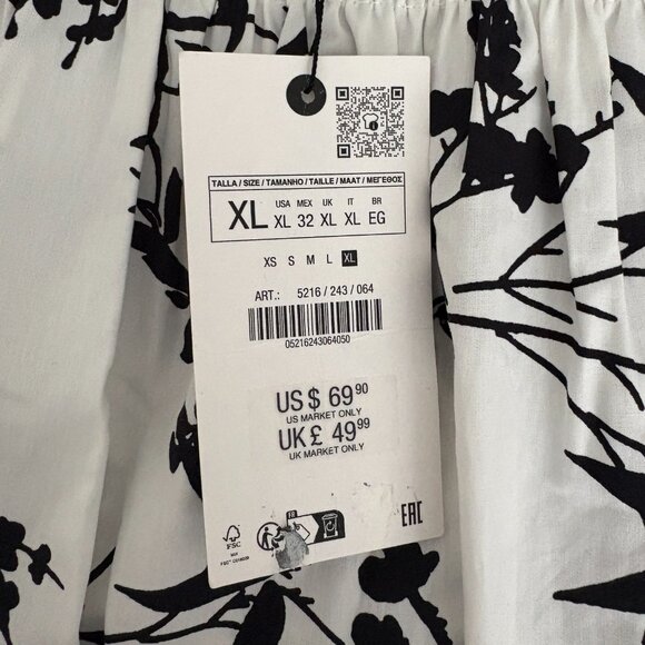 Zara Women's Floral Dress Black and White Cotton Size XL NWT - Picture 8 of 11